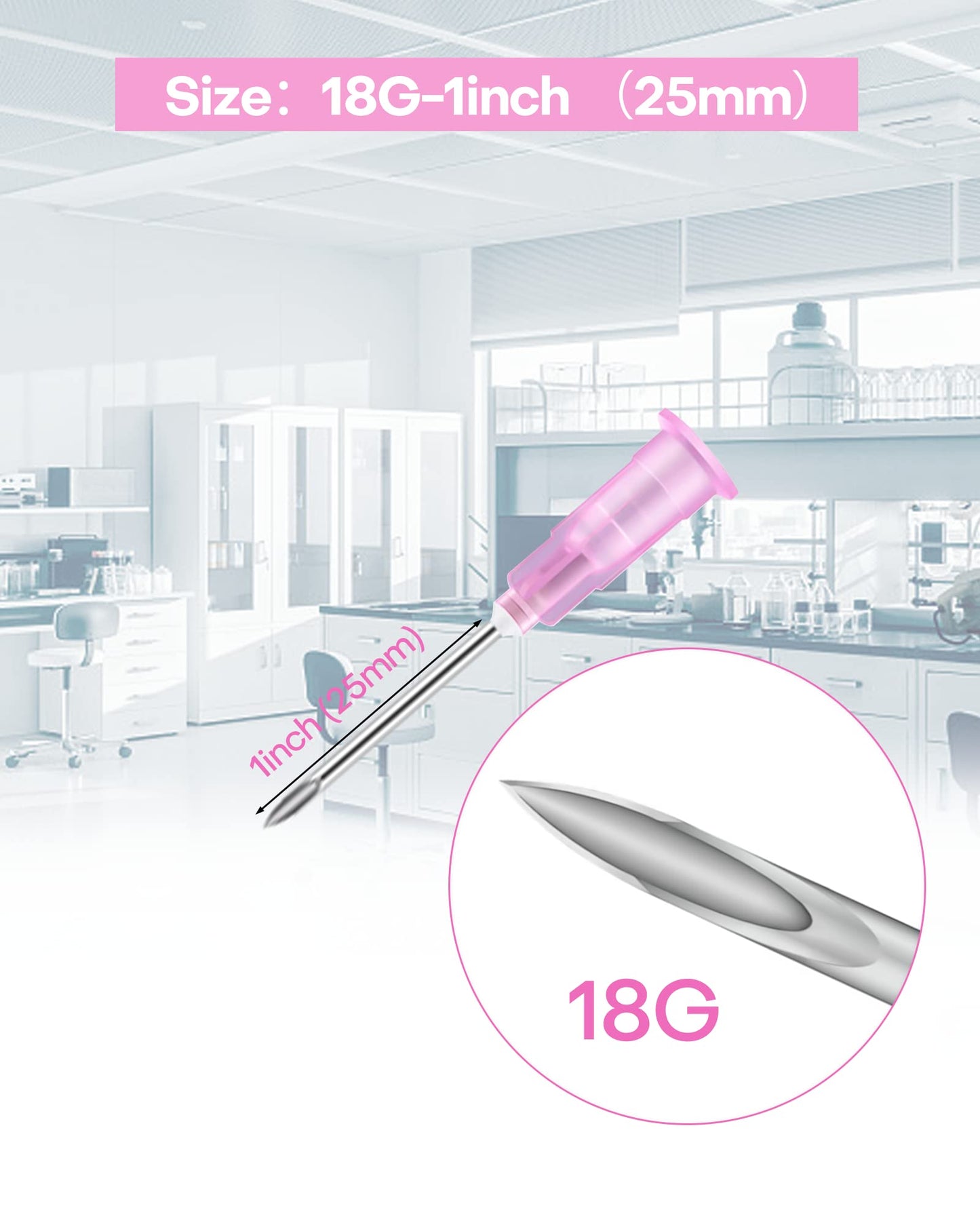 100Pcs 18Ga 1 Inch Needle Luer Lock Lab Accessories, Sterile Individual Package for Scientific Measuring, Refilling Inks