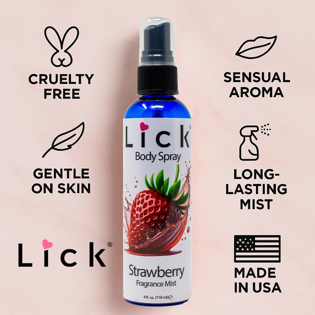 LICK Strawberry Scented Body Spray - Sweet Berry Fragrance Mist - 4 fl oz