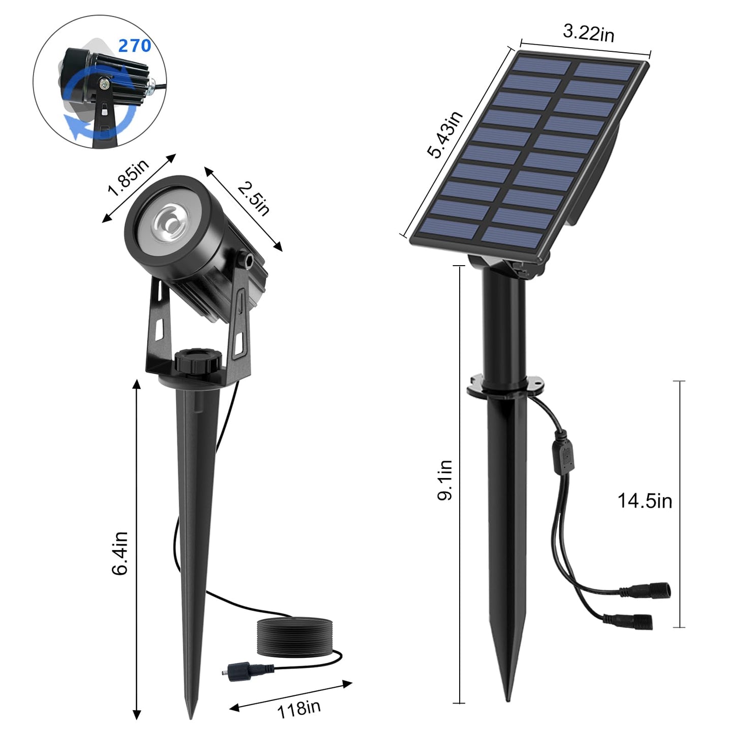 T-SUN Solar Spotlights Outdoor 2-in-1 LED Landscape Lights Warm White for Yard, Tree, Garden, Pond, Pool Area
