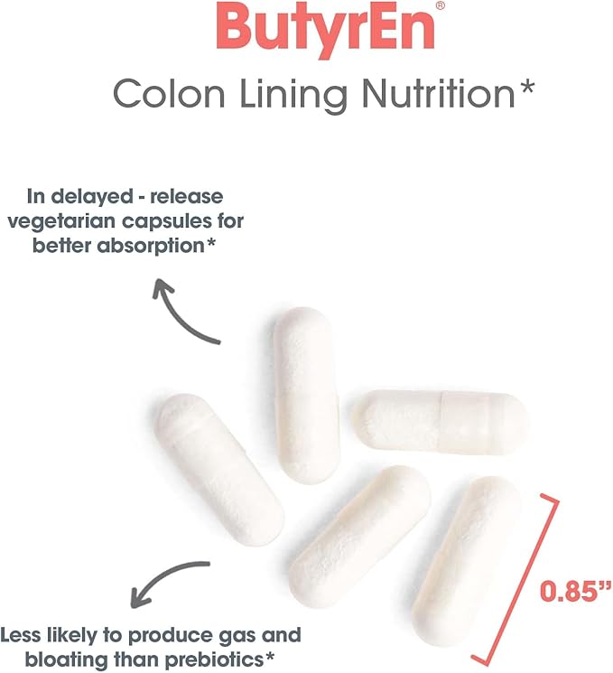 Allergy Research Group ButyrEn Supplement - Butyrate Gut Health Supplement, Colon Lining Nutrition, Butyric Acid, Delayed-Release, Vegetarian Capsules, Gluten Free - 100 Count