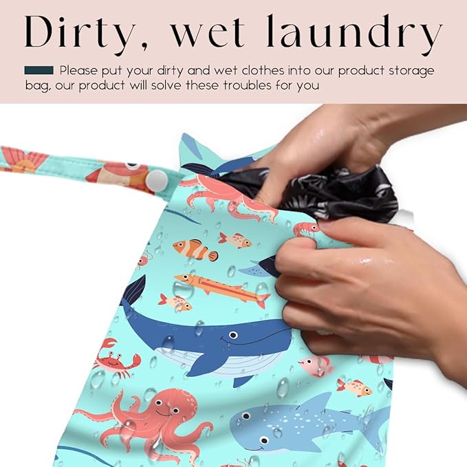 4 Pack Wet Bag for Swimsuit, Beach Travel Essentials Wet Dry Bag, for Sunscreen Toiletry Dirty Clothes Yoga Gym Diaper, Friend Summer Beach Vacation Gifts. Ocean Theme