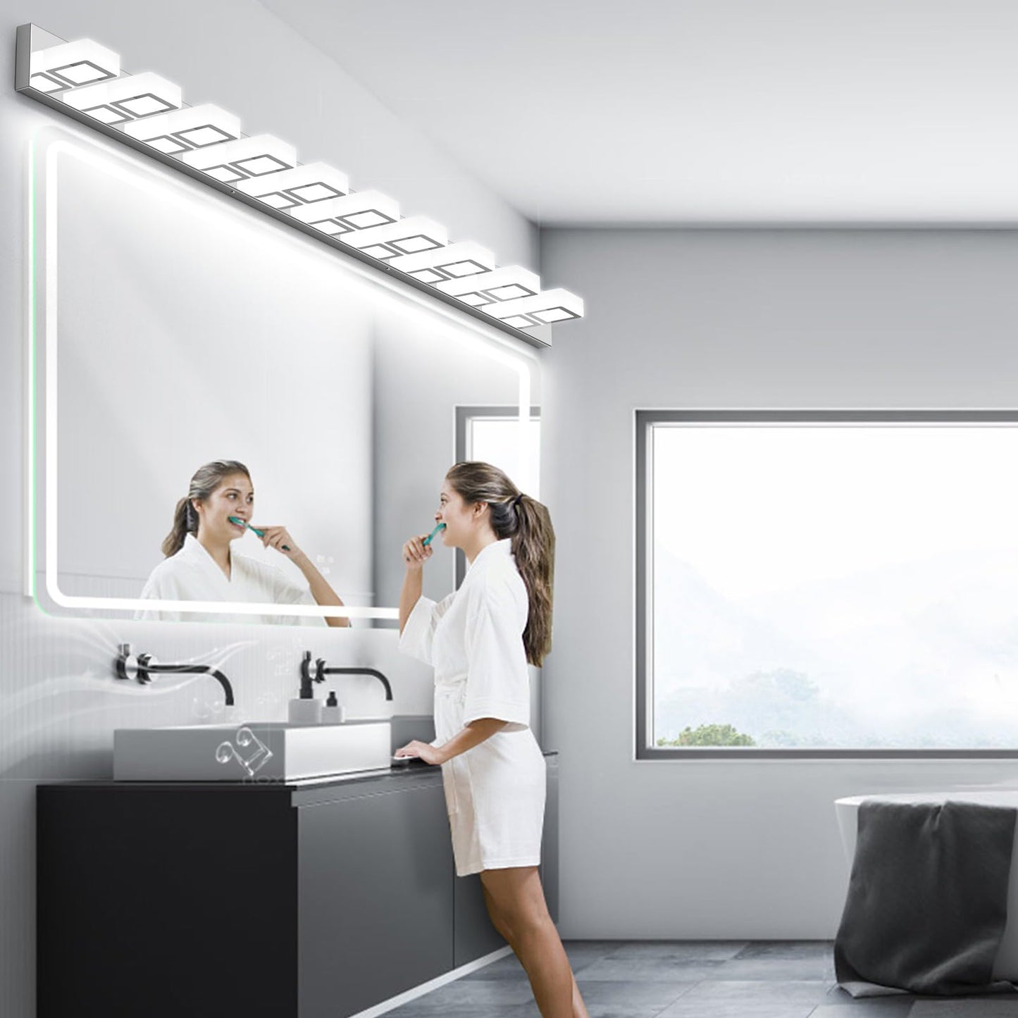 Ralbay Chrome Bathroom Vanity Light, 66 inch, Stainless Steel, Acrylic, LED, Model 8590, White Light