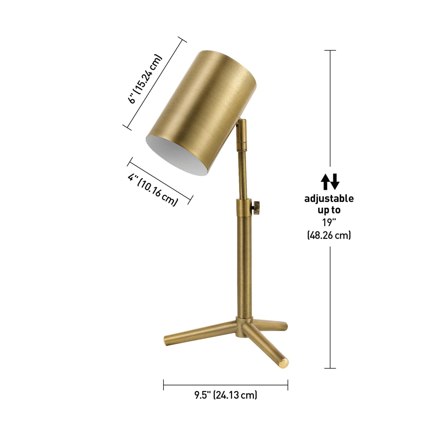 Globe Electric Pratt 18 Desk Lamp, Matte Brass, Adjustable Height, Model 52097, Metal Construction