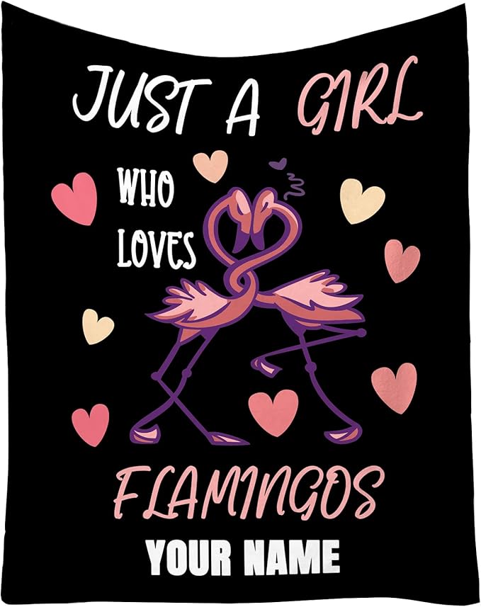 Custom Flamingo Throw Blanket Gifts with Name - 60 x 80 Inches Funny Throws for Adults - Black Fluffy Comfort Furry Blankets for Bed