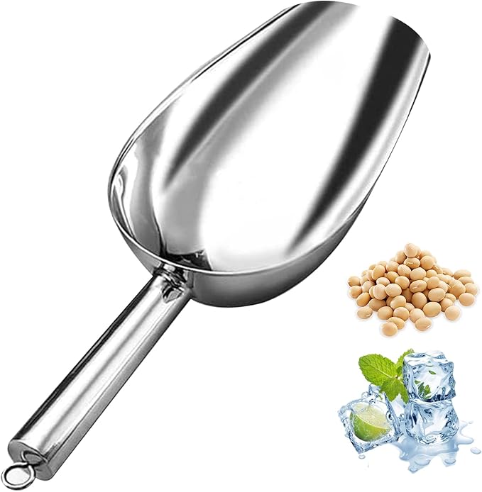 Metal Ice Scoop，Kitchen Ice Scooper for Ice Maker,Stainless Steel Small Ice Scooper for Freezer，Kitchen Gadgets Cookie Flour Pet Dog Food Scoop (Silver, 10 OZ)