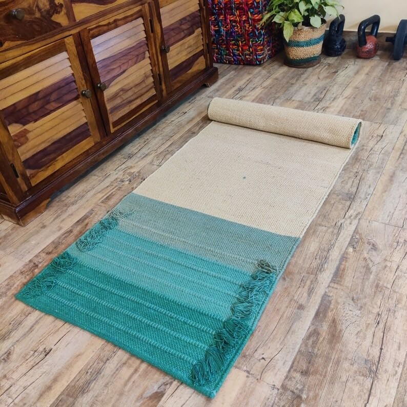 Jaipur art & Rugs Cotton Yoga Mat - Eco-Friendly Hand-Woven Rug - Non Slip & Thick (24”x72”x5mm) for Everyday Fitness at H...