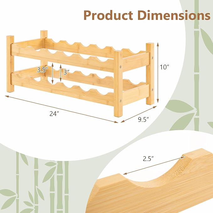 Giantex Bamboo Wine Rack, 2 Tier 12 Bottle Wine Storage Cabinet Shelf, Small Wine Rack Bottle Organizer Freestanding Counter, Countertop Wine Racks for Kitchen, Bar, Pantry & Wine Cellar, Natural