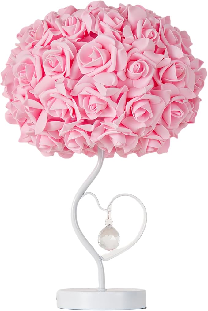 Pink Rose Flower Bedside lamp Princess Table lamp Flower Lamp for Nightstand Desk Light for Bedroom Women Girl Dating Gifts Party Wedding Decor Living Room Restaurant Office