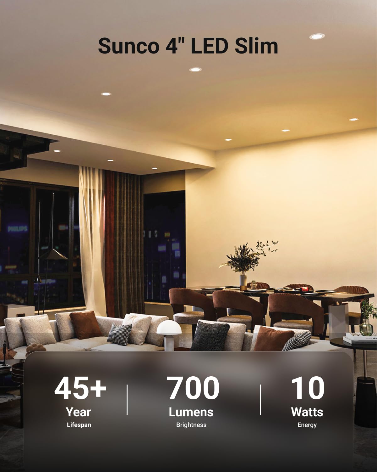 Sunco 12 Pack 4 Inch LED Recessed Lights, Slim Canless Ceiling Lighting, 650 LM, 10W (60W Equivalent), 3000K Warm White, Dimmable, Wafer Thin, Ultra Thin with Junction Box ETL.