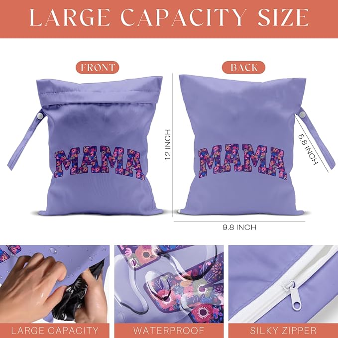 Gifts for New Mom, Mama New Mom Gifts 4 Pack Cute Wet Bag Waterproof Reusable Wet Dry Bag for Swimsuit Clothes Diaper Travel Beach Pool Gym Toiletries Cruises Birthday Camping Postpartum Christmas