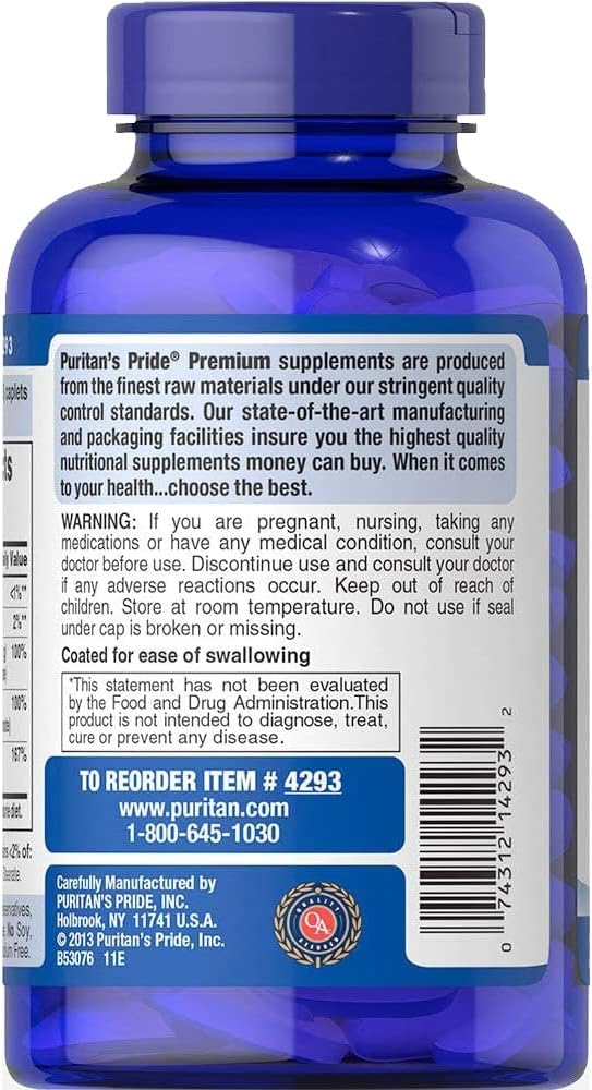 Puritan's Pride Premium Chelated Calcium Magnesium Zinc with Bone-Active™, Dietary Supplement for Bone Health, Bone Density, and Immune Function Support, 250 Coated Tablets