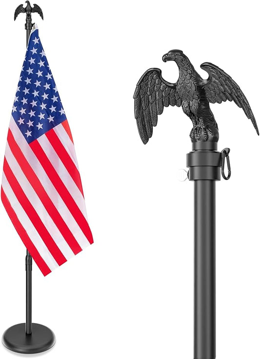 8 FT Indoor Flag Pole and Stand, Heavy Duty Indoor Flag Pole Kit with Weighted & Thickened Base, Eagle Topper, 3x5 FT Amer...