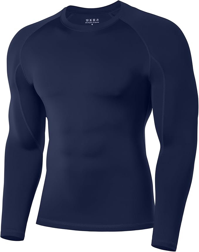 Poekuao Men's UPF 50+ Long Sleeve Compression Shirts Cool Dry Workout Undershirts Athletic Base Layer for Sports Running Gym