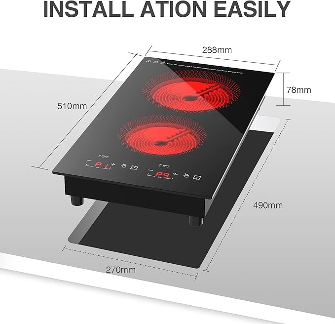 12" Electric Induction Cooktop - 2 Burner 110V Stove Top - Infrared Heating, Built-in Double Burner Cooktop with 20 Temperature Settings, Compatible with All Cookware