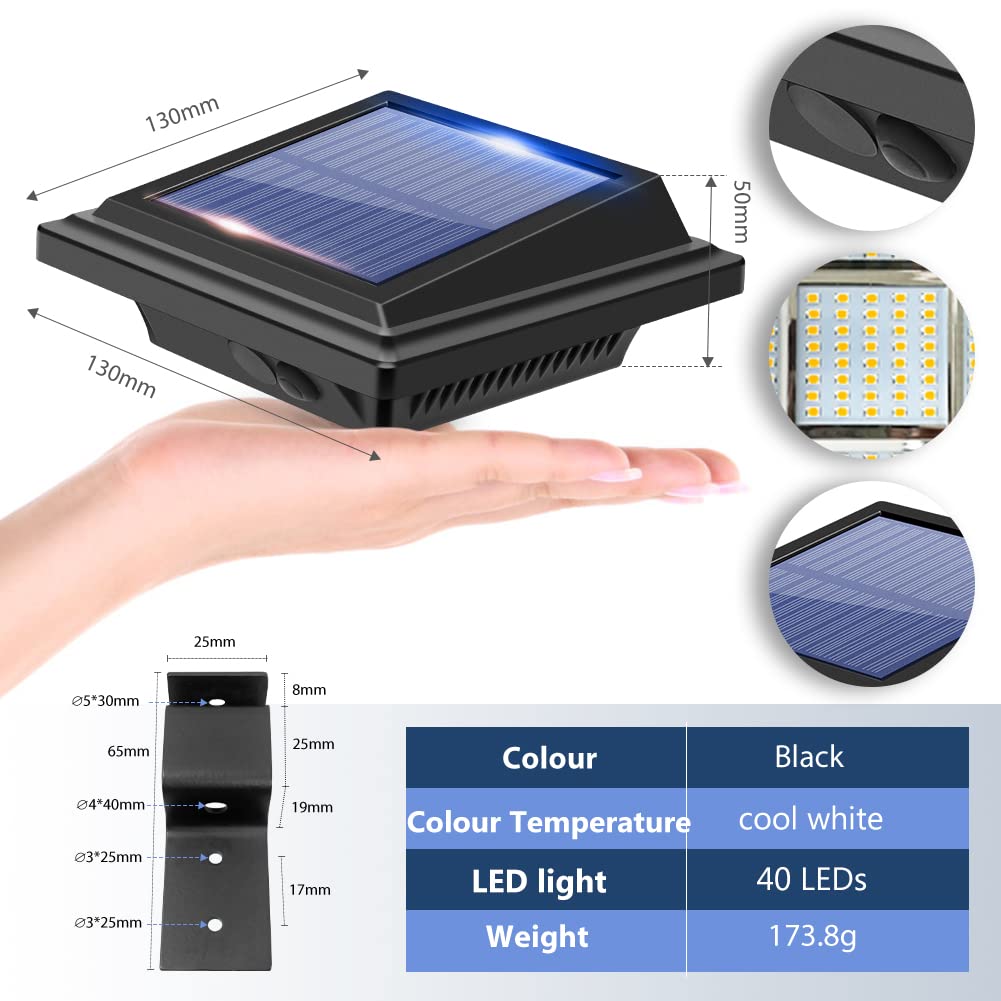 Billion Duo Solar Gutter Lights, 40 Led Waterproof Deck Lights, 4Pack Black, Warm White Light, Model 4Stk Hnb For Outdoor Decor