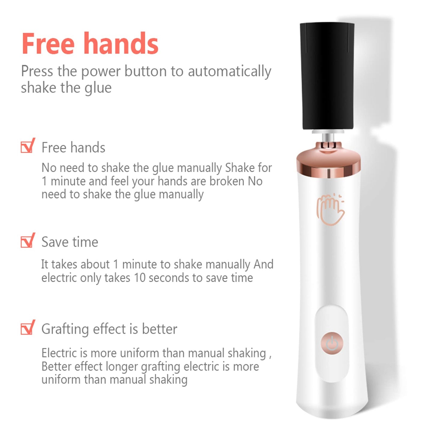Glue Shaker for Eyelash Extensions, Eenten Nail Lacquer Shaker with 2 Connectors and 6 Sizes of Caliber Portable Electric Lash G