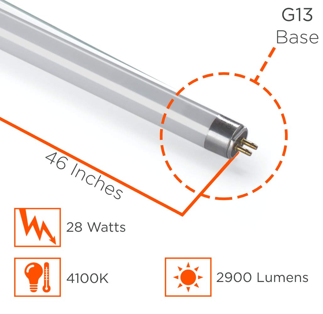 Goodbulb 28-Watt T5 Fluorescent Light Bulb - 4100K Cool White, 2900 Lumens, 40 Count Pack