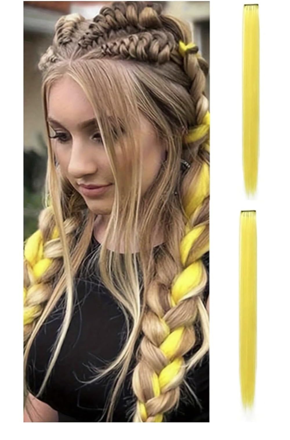 Clip In Colorful Long Hair Extension Hair Highlights Hair Streaks (Yellow 2 Pcs)