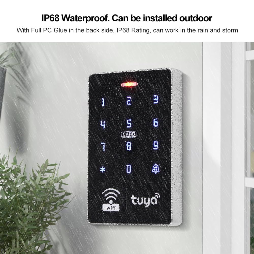 QTTYELOK Wifi Tuya Access Control System Kit Outdoor Waterproof RFID Access Controller Touch Keypad 125KHz 13.56MHz + 180KG Electric Magnetic Lock, Smart Phone APP Password Unlock