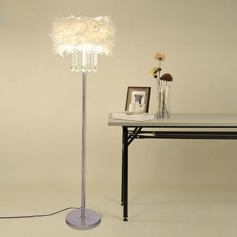 Hsyile Modern Crystal Floor Lamp With 3 Lights, White Lampshade, Silver Finish For Living Room And Bedroom Lighting
