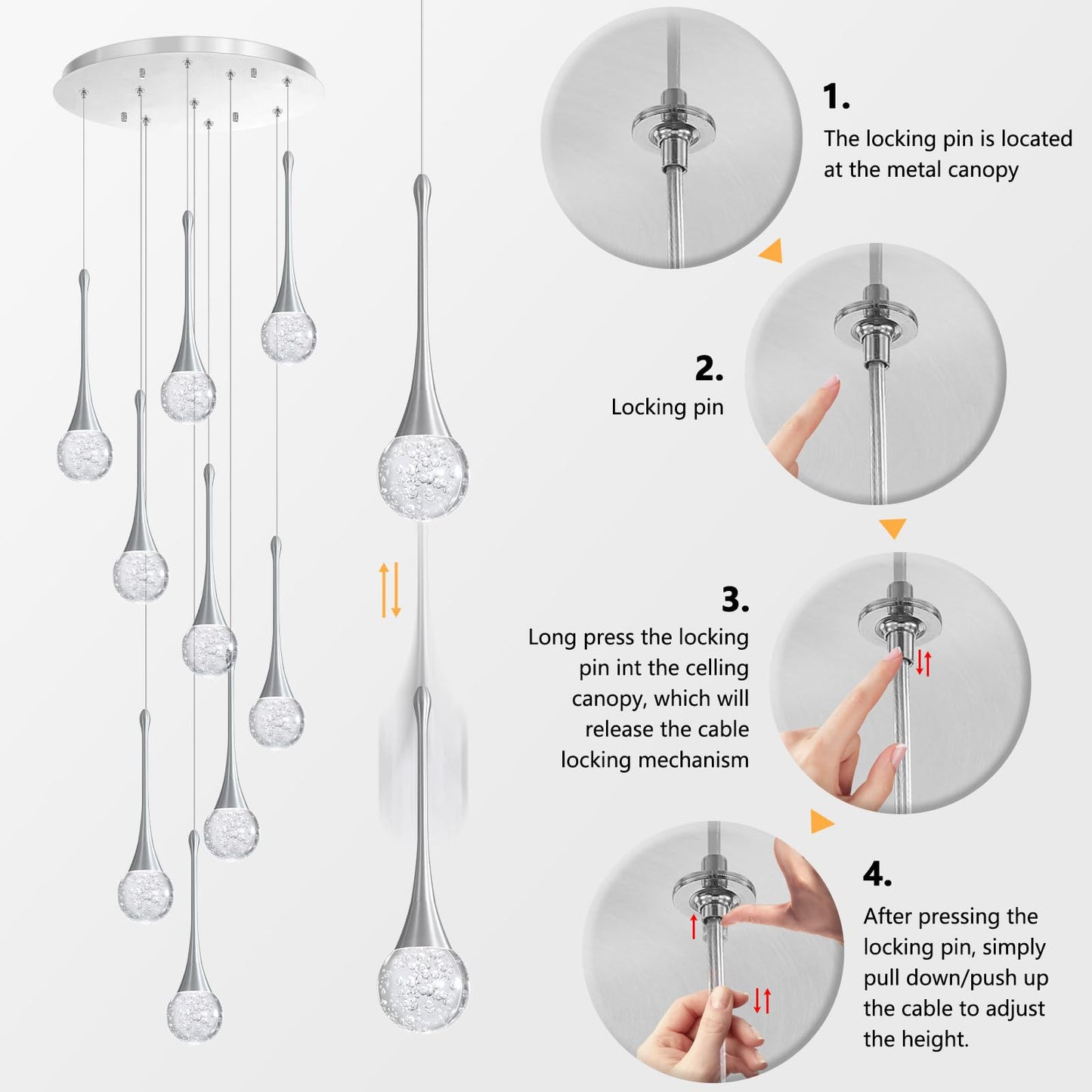 9 Light Modern Glam Crystal Chandelier For High Ceiling Led Dimmable Ceiling Pendant Light Staircase Foyer Enterway Living Room Chandelier Lighting Antique Silver