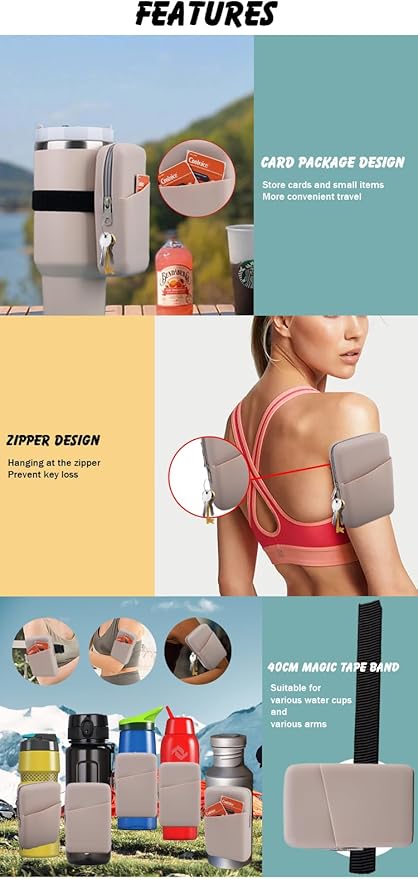 Water Bottle Pouch silicone Gym Tumbler Accessories for Stanley Quencher, IceFlow Simple Modern tumbler20 oz 30 oz 40 oz, with pocket for storage for Phone, Card, Key, Wallet (Mint Green)