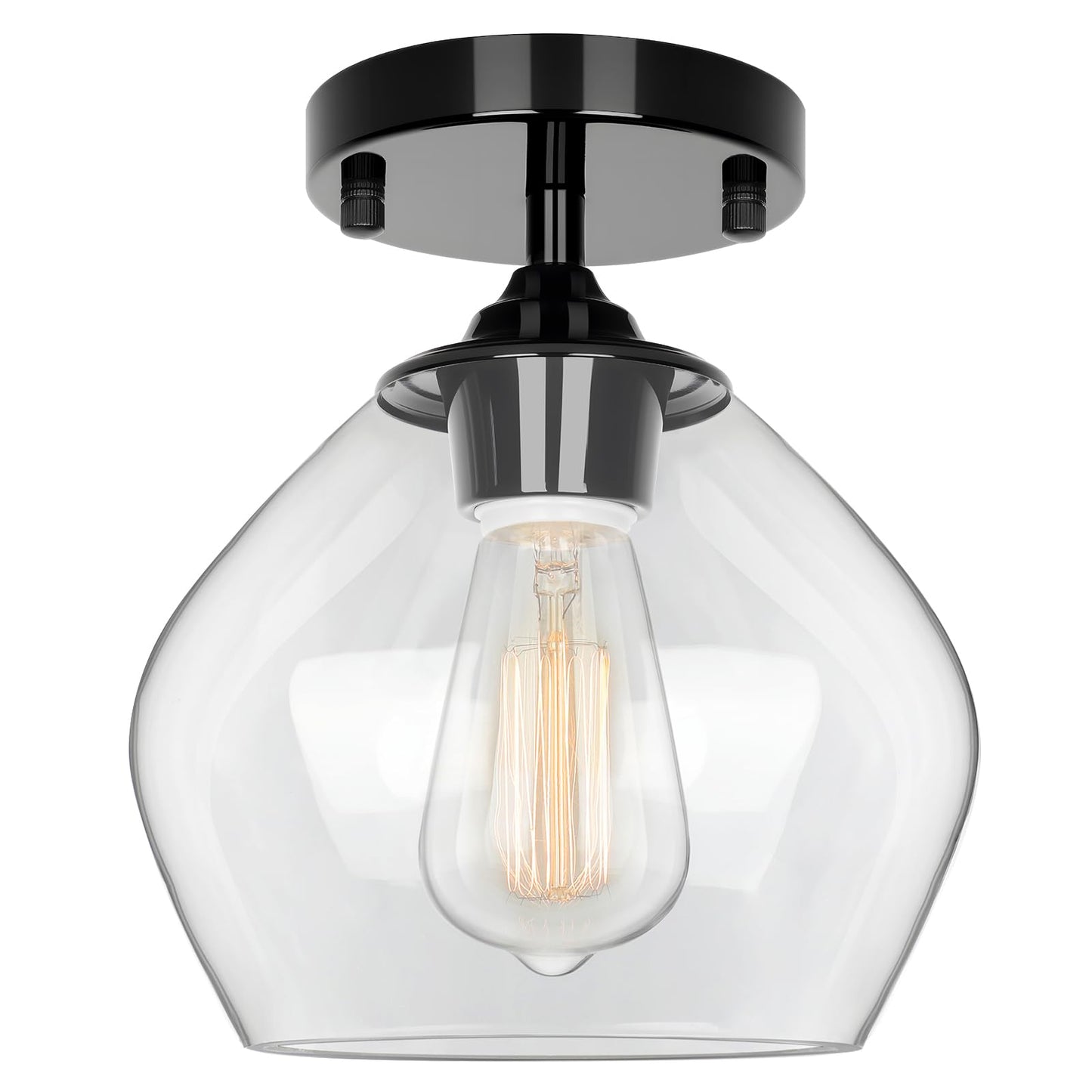 BesLowe Modern Semi Flush Mount Ceiling Light, Black Glass Shade, Model C2508-01-BK, Ideal for Hallway, Bedroom, Dining Room, Foyer