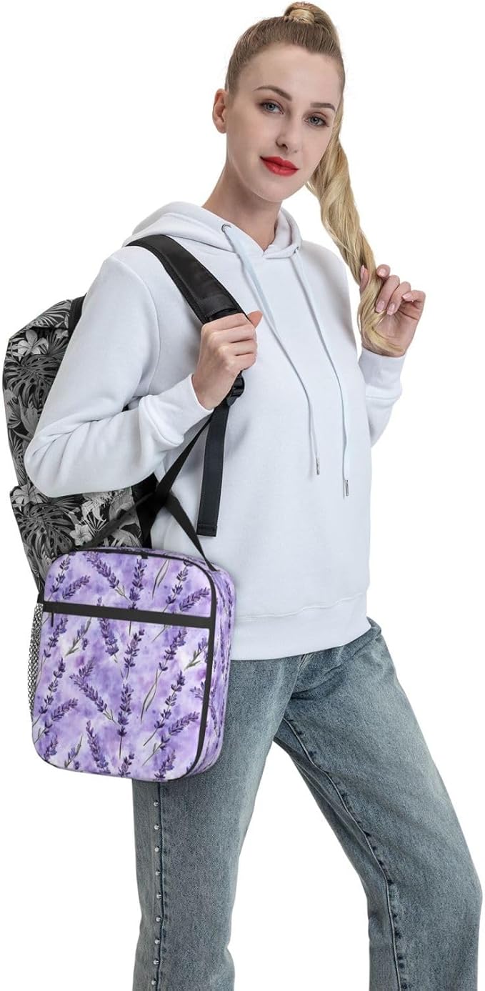 Lavender Lunch Box Insulated Lunch Bag for kids Girls Boys,Reusable Lunch Box Containers for Women Men,Durable Cooler Tote Bag Lunchbox for Office/School/Picnic