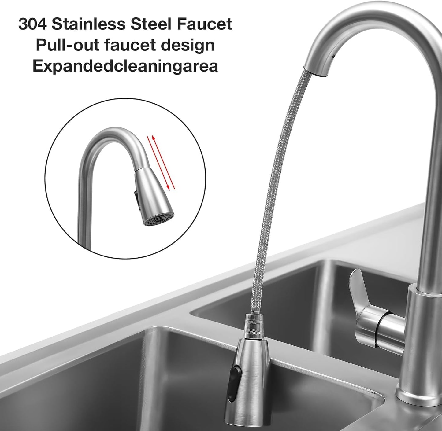 Vivrhintty Free Standing Kitchen Sink with Workbench, Stainless Steel Utility Sink with Set for Commerical, Outdoor, Garage, Laundry Room Use (47.24"D x 17.72"W x 31.89"H)