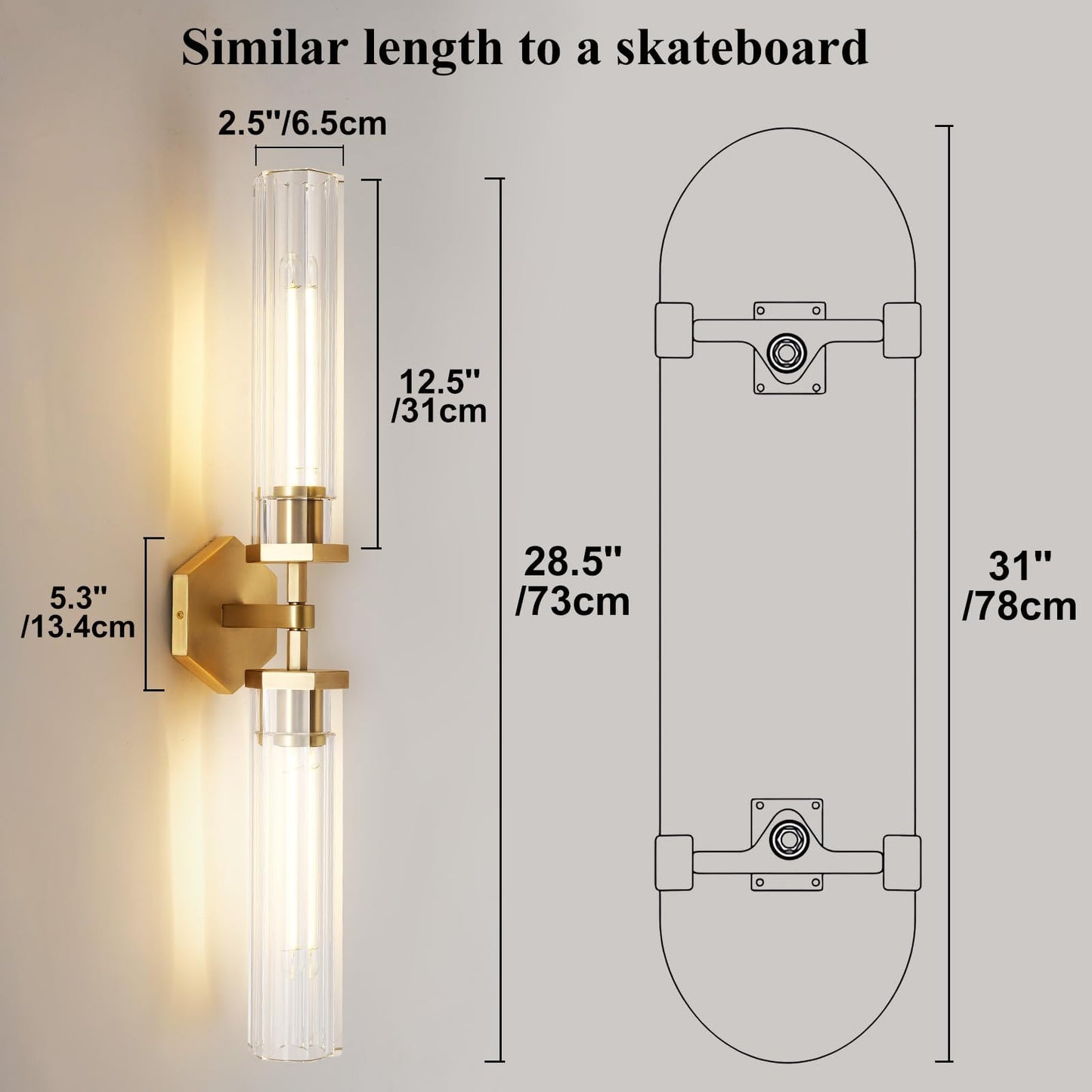 Gold Crystal Bathroom Wall Sconce Light Fixture Modern Bathroom Vanity Light 28.5In Brass Sconces Wall Lighting Linear Indoor Wall Sconce Light For Bedroom Hallway Staircase Living Room Dining Room