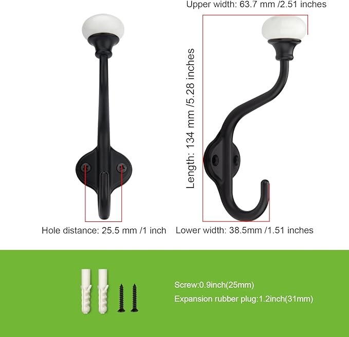 TUNNY Coat Hooks - 5 Pack Matte Black Towel Hooks Robe Hooks Decorative Wall Hooks for Bathroom Bedroom Kitchen Towel Robe Clothes Cabinet Closet Bathroom Hardware