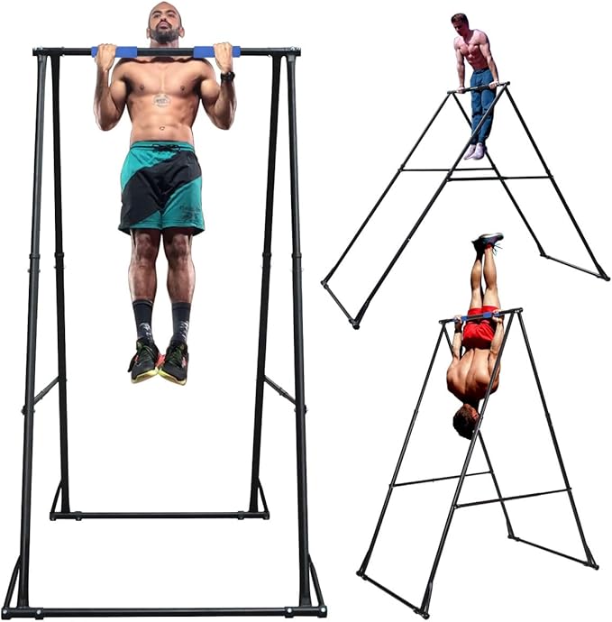 KT TOES DON'T TOUCH GROUND Foldable Free Standing Pull Up Bar Stand Sturdy Power Tower Workout Station For Home Gym Streng...