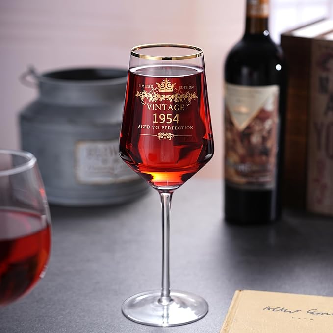 MOMRNTAIL Vintage 1954 70TH Birthday Goblet Gifts, 16OZ Goblet Wine Glass, 70 Year Old Birthday Decorations For Women men, Funny 70 Bday Gifts Idea For Friends, Sister,Dad, Mom - Turning 70 Present