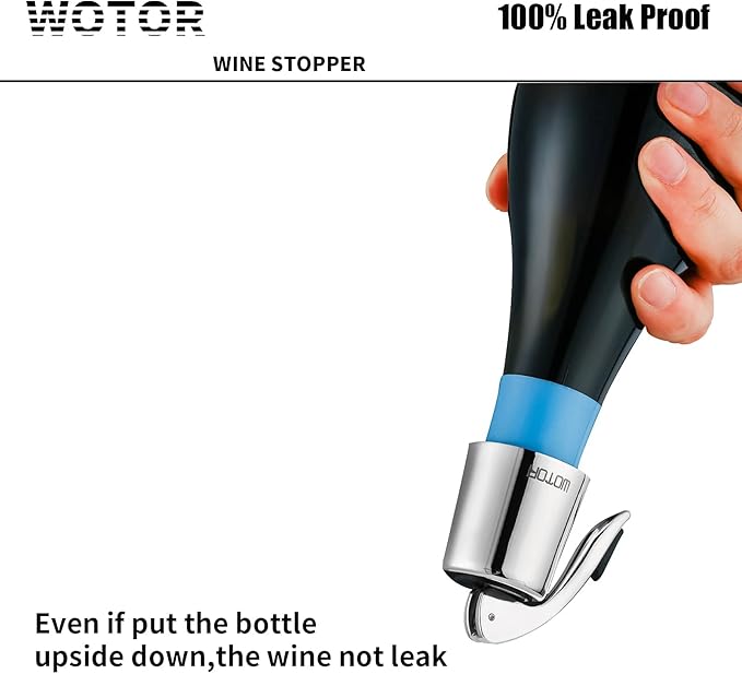 WOTOR Wine Stoppers Stainless Steel Wine Bottle stopper Plug with Silicone Reusable Wine Saver Leak proof Keep Fresh Silver 6 pack