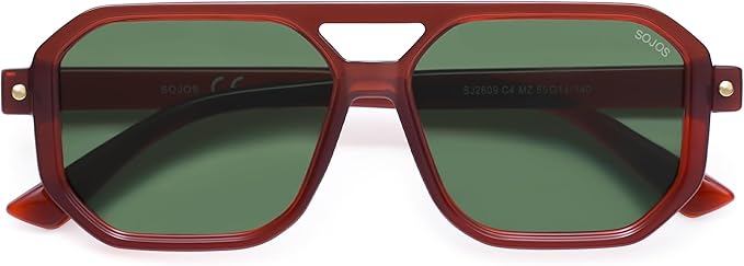 SOJOS Retro Polarized Square Aviator Sunglasses for Women Men Vintage 70s UV400 Protection Shade SJ2609