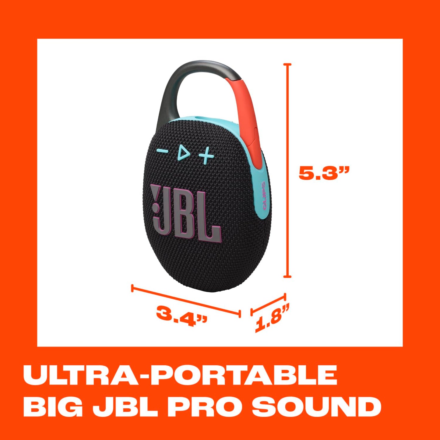 Jbl Clip 5 - Ultra-Portable,Waterproof & Dustproof Bluetooth Speaker,Big Pro Sound With Punchy Bass,Integrated Carabiner,Up To 1