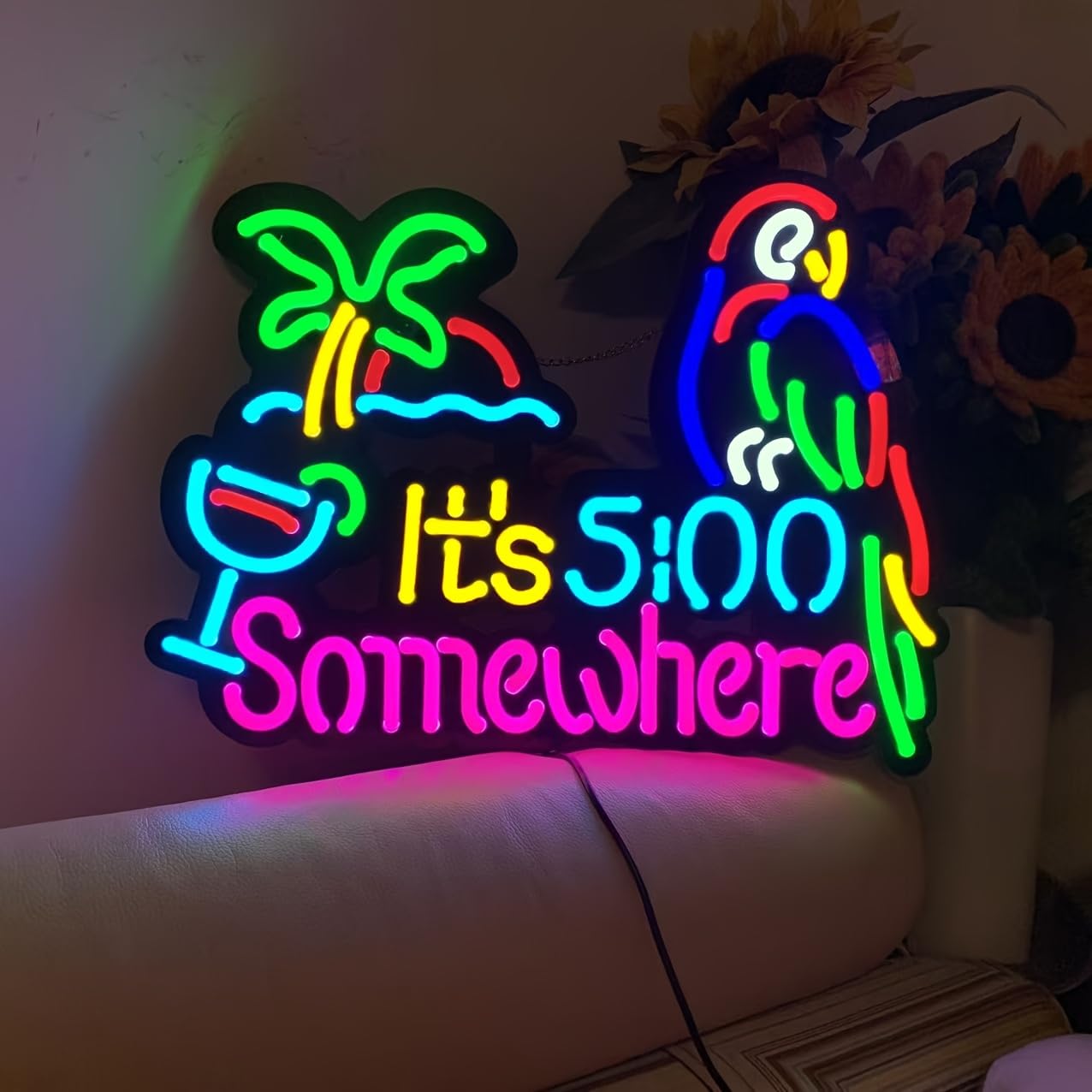 Jigsaw Puzzle 40 Pcs ItS 5:00 Five Oclock Somewhere Neon Light Sign  Man Cave Men Led Light  Home Wall Signs Gifts  Decorations  Palm Tree  Beach  Sun  Tiki Bar  Garage  Accessories  Cart  Party  Bedroom  Led Sign  Lights