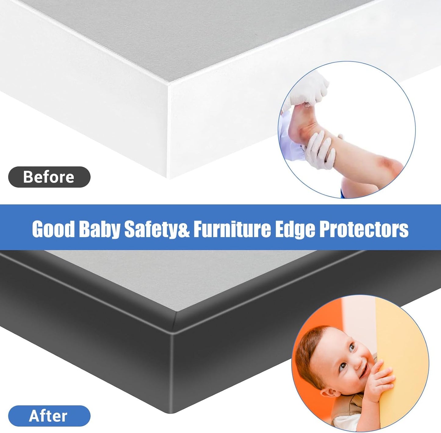 Rubber Edge Trim, 1-3/4 inches Self-Adhesive U Channel Edge Protector for Woods, Flexible U Shaped Peel and Stick Edge Banding, Edge Guard, Fit 1.75"(44mm), 20Ft, Black