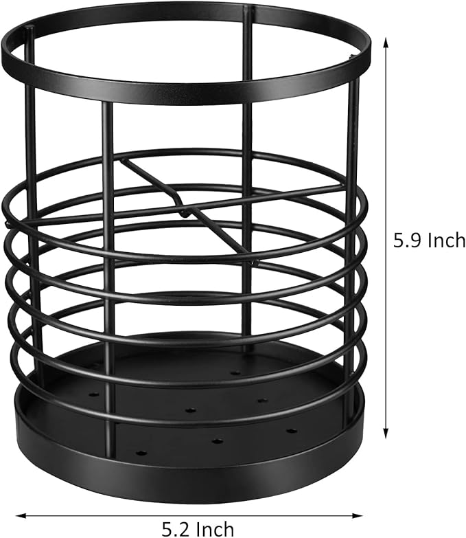 RedCall Utensil Holder for Kitchen Countertop,Metal Spatula Holder,Cooking Utensil Holder for Spoon,Wire Utensil Organizer,Stainless Steel Round Utensil Caddy Crock Flatware Storage Counter (Black)