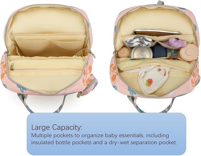 Diaper Bag Backpack for Baby – Large Capacity Waterproof Travel Tote, Multifunction Baby Bag with Changing Pad, Pacifier Holder & Stroller Straps (Strawberry Pink)