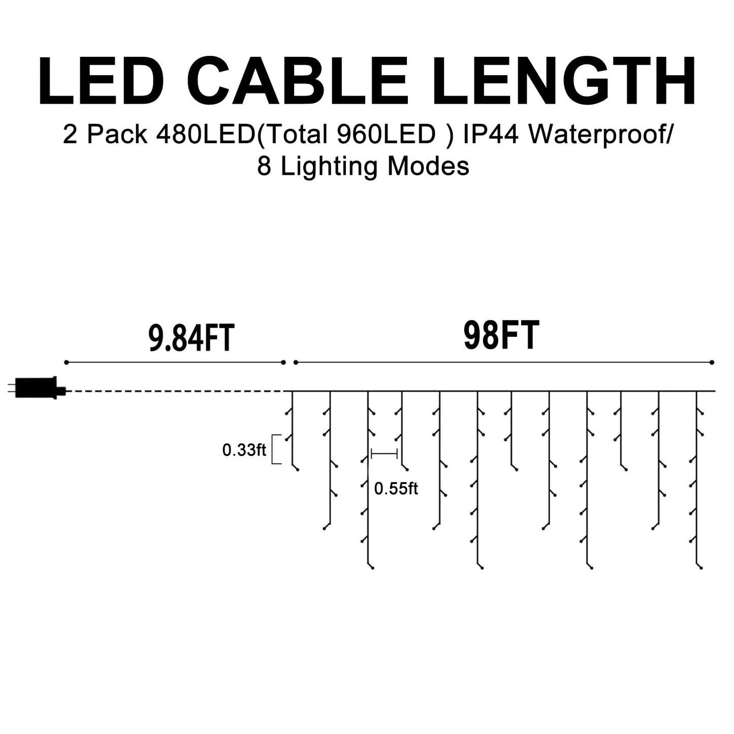 Christmas Lights Outdoor  2 Pack Total 98Ft 960 Led Ice Lights For Outside With 180 Drops 8 Modes Timer Memory  Plug In Waterproof For Holiday Eaves Yard Roof Party Decor (Red Green And Cool White)
