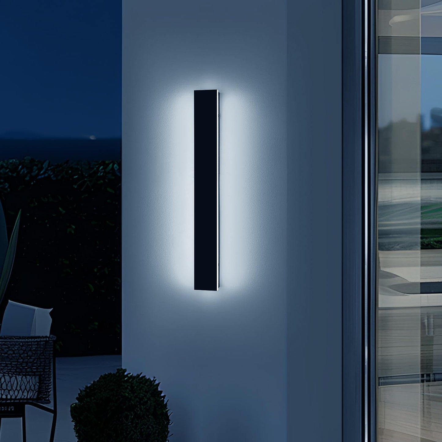 Daoseolo Outdoor Wall Lights, Modern Linear Sconce, Dimmable 3000K-6000K, 31.4inch, Black, IP65 Waterproof, Remote Control, Model CB