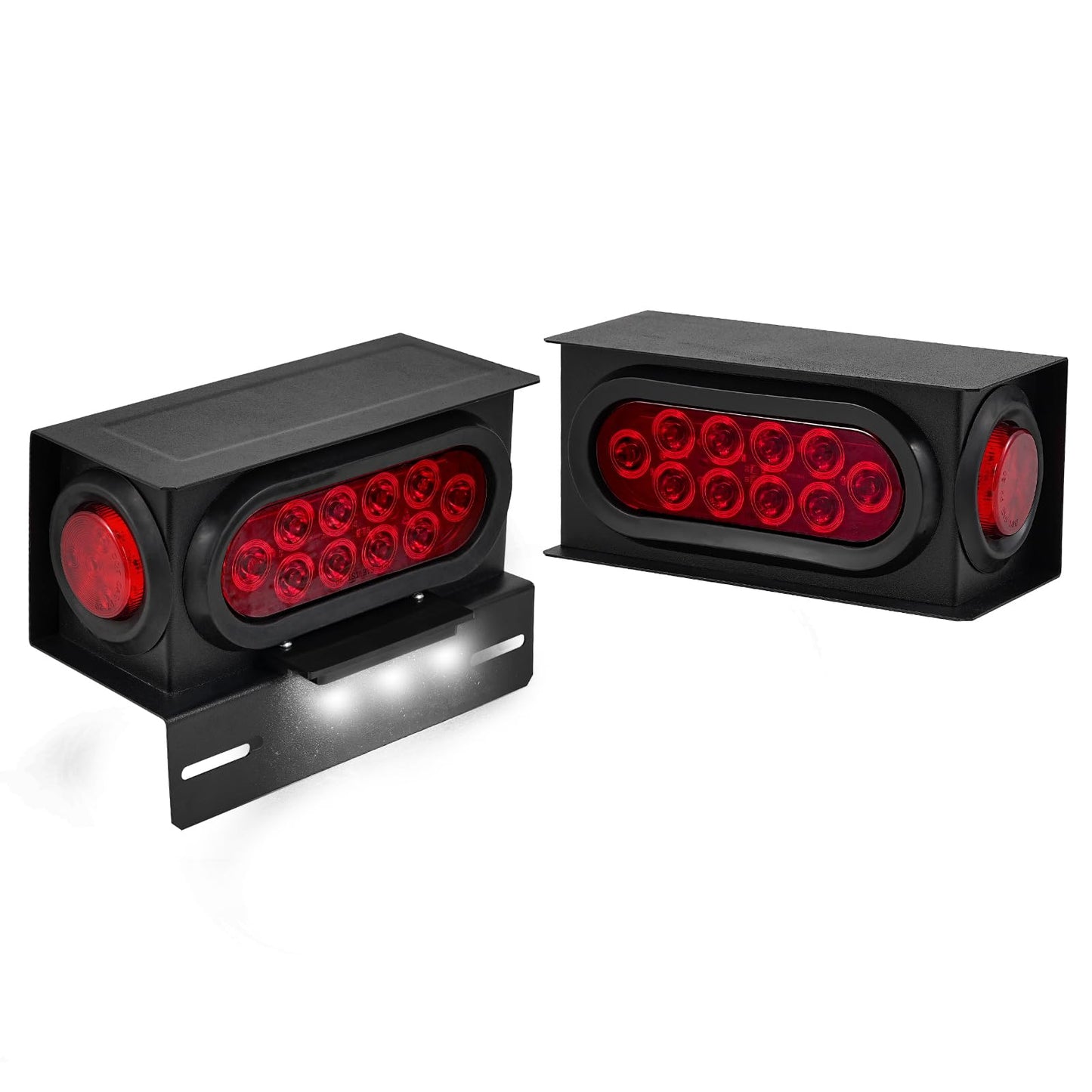PVerandio 2PCS Steel Trailer Light Kit with 6in Oval Red LED Tail Lights, 2in Round 4 LED Side Marker, 6 LED License Plate, Red