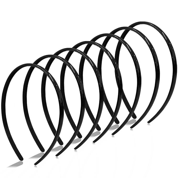 Zoolinn 7 Pcs Plastic Headbands for Women - Black Non-Slip Hair Bands with Teeth Comb Design