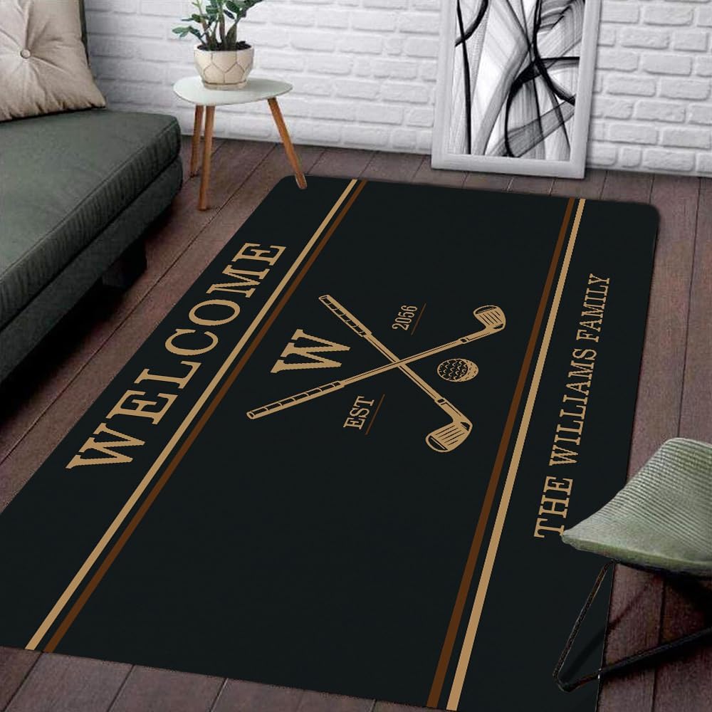 ENCYCOM Personalized Golf Area Rug - Custom Welcome Floor Mat with Family Name, Non Slip Outdoor Entry Rug for Porch, Garage, or Home Decor, Nice Gift for Golf Lover (Golf Rug 05)