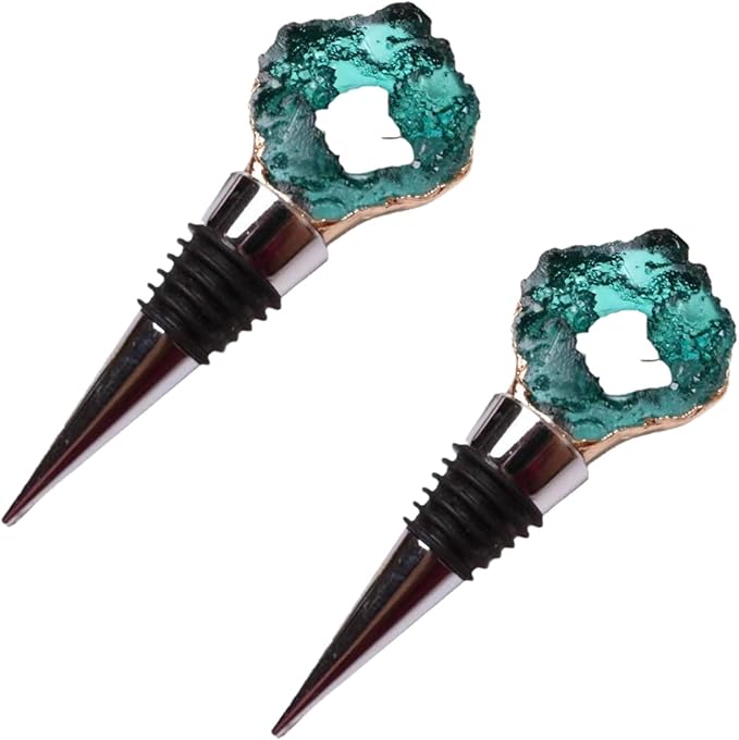 Decorative Wine Stopper Set of 2,Cool Wine Bottle Stoppers for Glass Bottles,Crystal Bottle Stopper Fits Standard Bottles,Fancy Decors Wine Tools (Green Crystal)