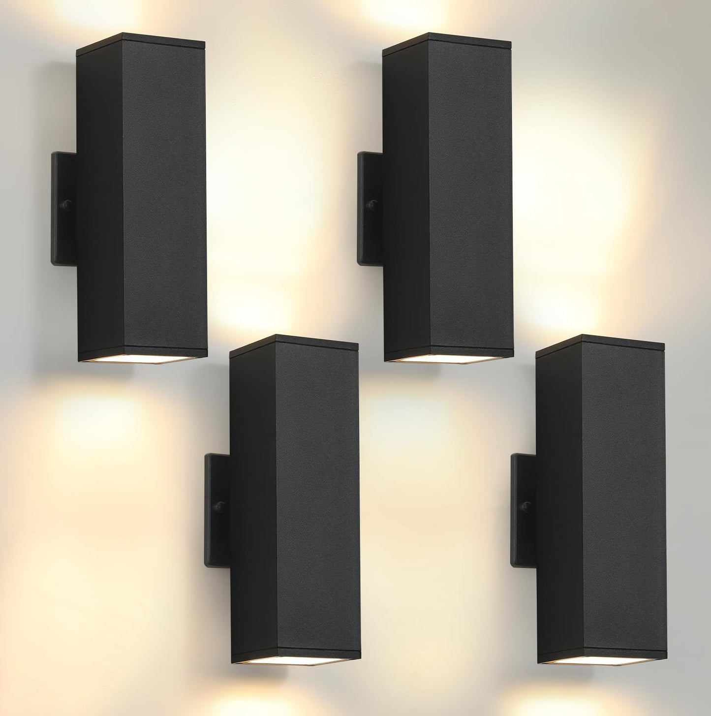 Tewei 4 Pack Led Square Up And Down Lights Outdoor Wall Lights  Matte Black Exterior Lighting Fixtures With 7W Led Bulbs  Modern Outdoor Lights For House  Garage  Porch  Doorway