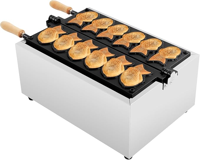 Bepritm Taiyaki Fish Waffle Maker, 2400W Stainless Steel Nonstick Mini Taiyaki Maker with Smart Control, Electric Fish-shaped Waffle Makers for Restaurant Snack Bar Sidewalk Vendors