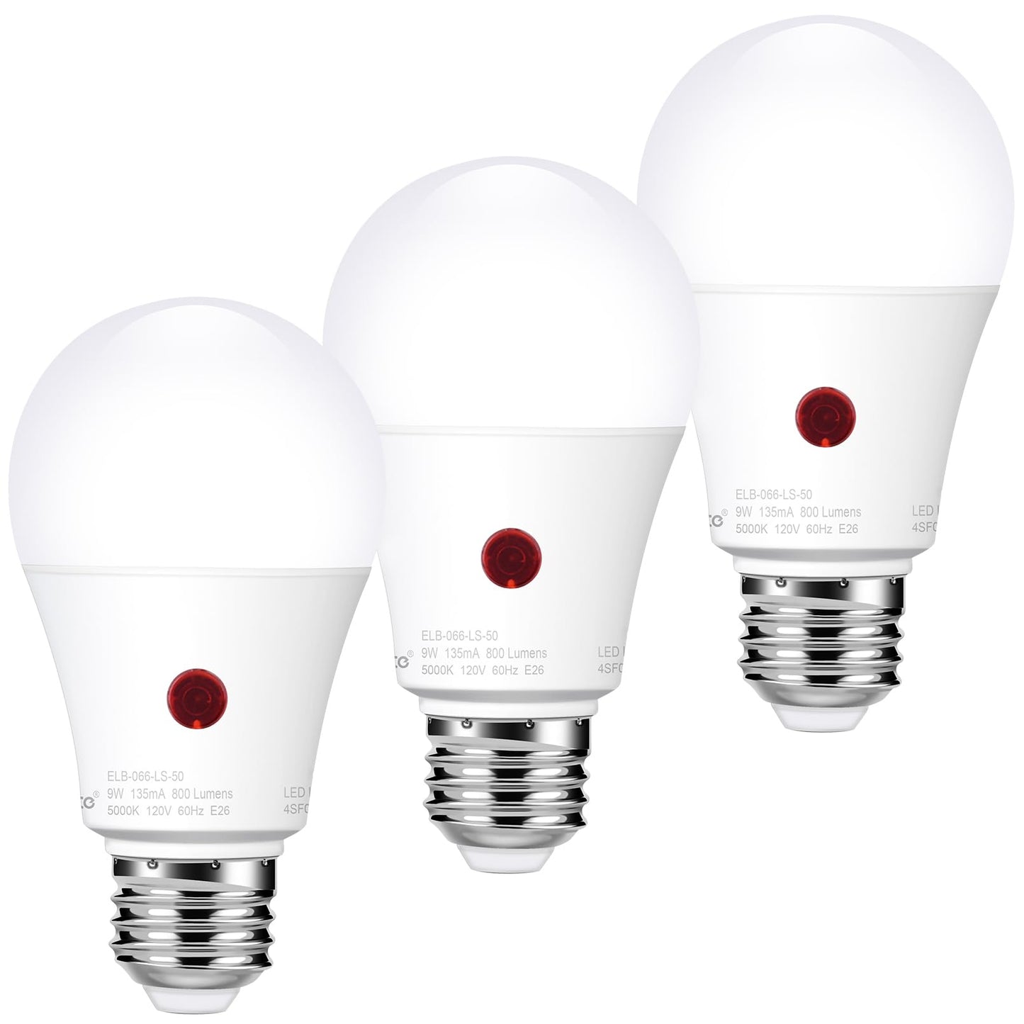 Emotionlite Dusk to Dawn LED Light Bulbs, 60W Equivalent, Neutral White, A19 Size, 9W, E26 Base, 3 Pack