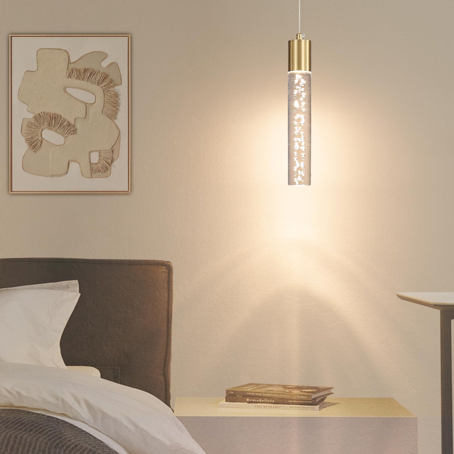 2 Pack Modern Kitchen Island Hanging Light  Gold Led Pendant Lights Fixture  Bubble Acrylic  3 Color Temperatures  Mini Ceiling Chandelier Lighting For Dining Room  Bedroom  Foyer Entrance  Cafe Bar